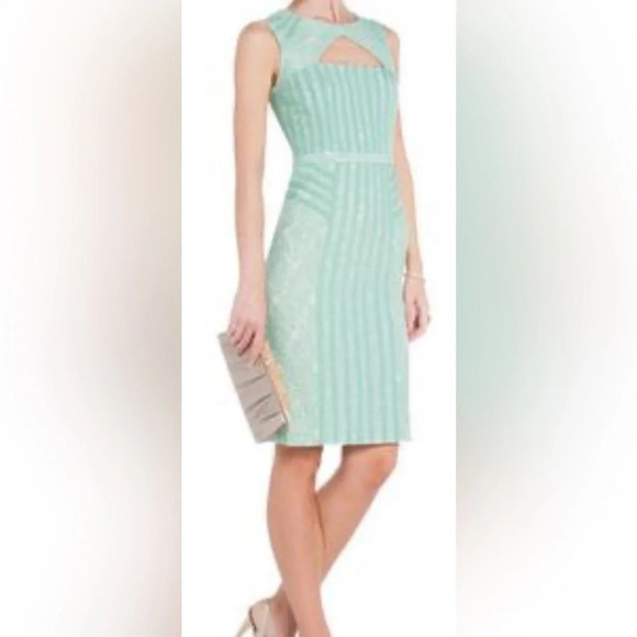 BCBGMAXAZRIA umi lace sheath mini dress mint aqua US2  bodycon ribbon party rare - Picture 1 of 5